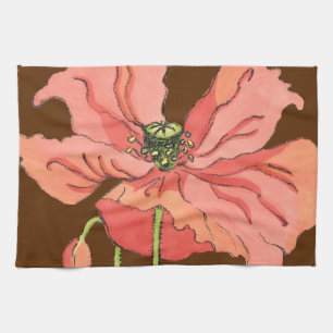Large Pink Flower with Deep Red Background Kitchen Towel