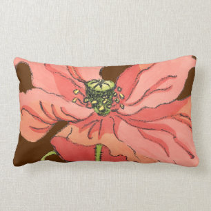 Large Pink Flower with Deep Red Background Lumbar Pillow