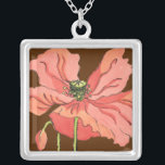 Large Pink Flower with Deep Red Background Silver Plated Necklace<br><div class="desc">A large pink flower rests on a deep red background in this painting by Nancy Slocum. The flower is vibrant and in full bloom. A stunning gift for a special person in your life!</div>