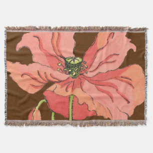 Large Pink Flower with Deep Red Background Throw Blanket