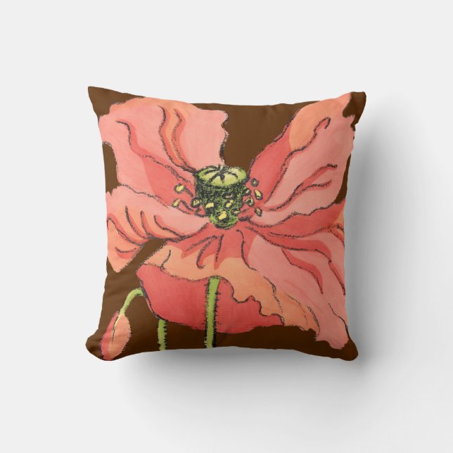 Large Pink Flower with Deep Red Background Throw Pillow (Front)