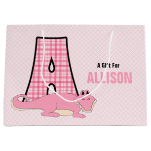 LARGE Pink Letter A for Girls with Alligator Large Gift Bag