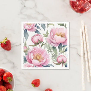 large pink peonies watercolor napkin
