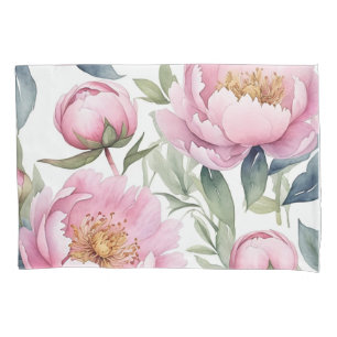 large pink peonies watercolor pillowcase