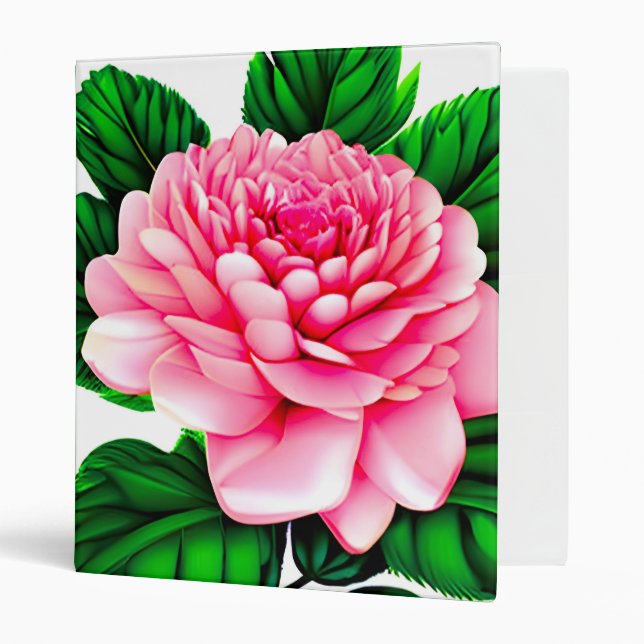 Large Pink Peony with Emerald Green Leaves  Binder (Front/Inside)