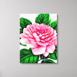 Large Pink Peony with Emerald Green Leaves Canvas Print
