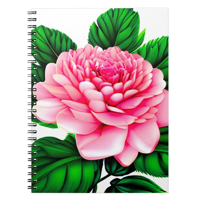 Large Pink Peony with Emerald Green Leaves  Notebook (Front)