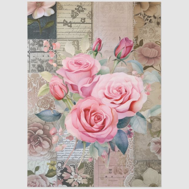 Large Pink Rose Bouquets & Collage Decoupage Tissue Paper (Front)