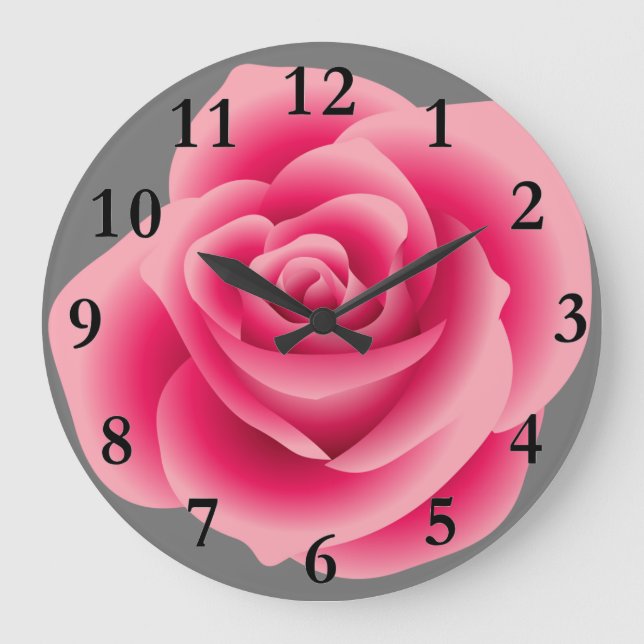 Large Pink Rose  Home Decor Wall Clock (Front)