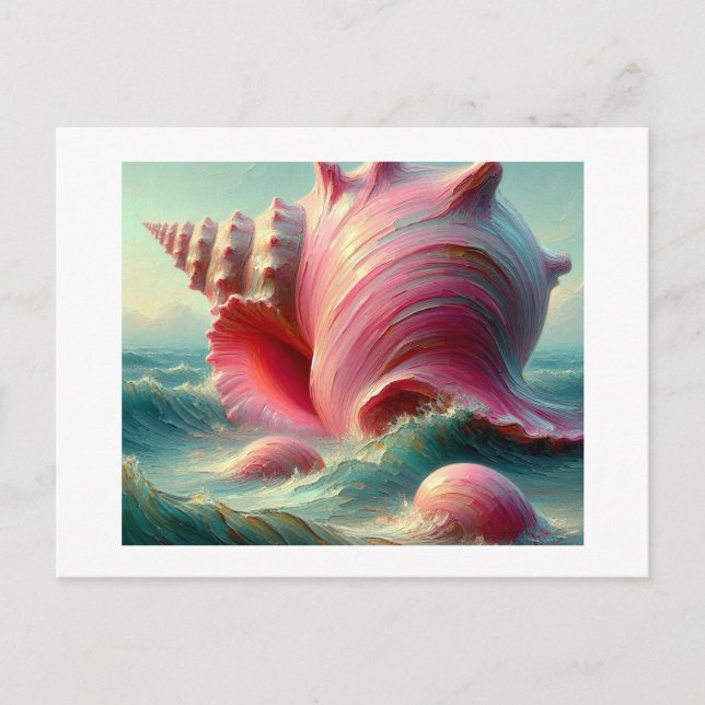 Large Pink Seashell in Water,  Postcard (Front)
