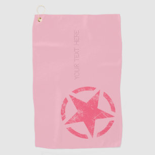 Large Pink Star Distressed Style with Text on a Golf Towel