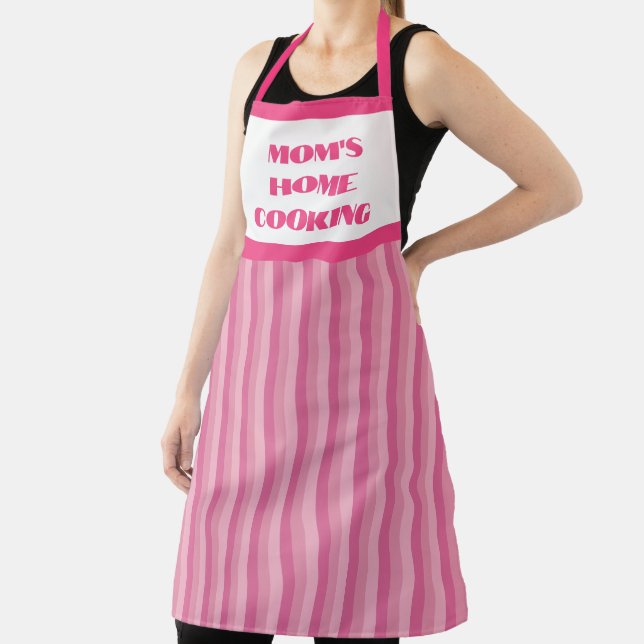 Large Pink Striped Mom's Home Cooking Apron (Insitu)