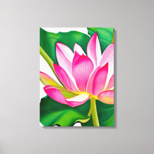 Large Pink Water Lily with Emerald Green Leaves Canvas Print