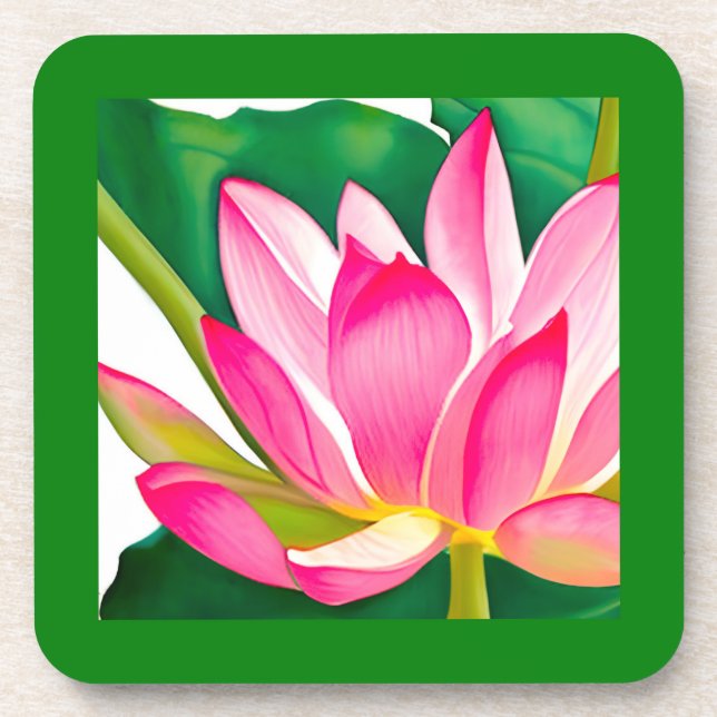 Large Pink Water Lily with Emerald Green Leaves  Coaster (Front)