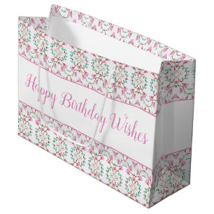 Large Pink White Teal Paper Birthday Gift Bag
