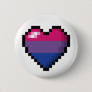 Large Pixel Heart Design in Bisexual Pride Flag 2 Inch Round Button