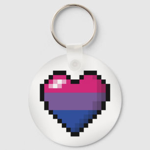Large Pixel Heart Design in Bisexual Pride Flag Keychain
