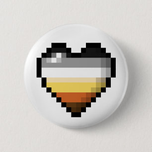 Large Pixel Heart Design in Gay Bear Pride Flag  2 Inch Round Button