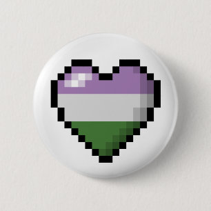 Large Pixel Heart Design in Genderqueer Pride Flag 2 Inch Round Button