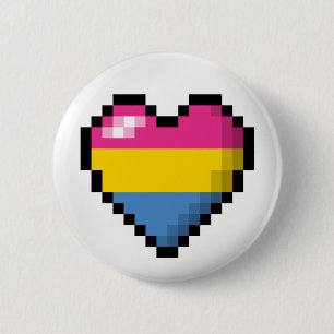 Large Pixel Heart Design in Pansexual Pride Flag 2 Inch Round Button