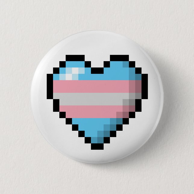 Large Pixel Heart Design in Transgender Pride Flag 2 Inch Round Button (Front)