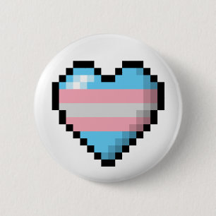 Large Pixel Heart Design in Transgender Pride Flag 2 Inch Round Button
