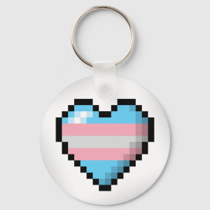 Large Pixel Heart Design in Transgender Pride Flag Keychain