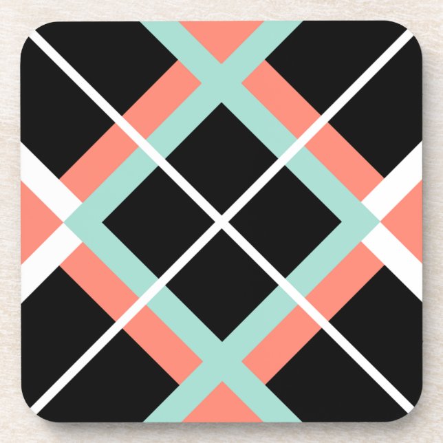 Large Plaid Mint Coaster Set (Front)
