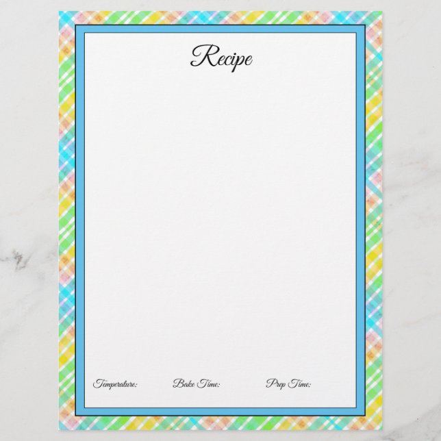 Large Plaid Recipe Letterhead (Back)