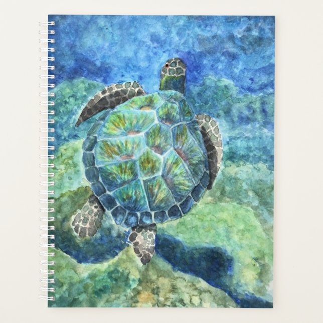 Large Planner Watercolor Sea Turtle #2 (Front)