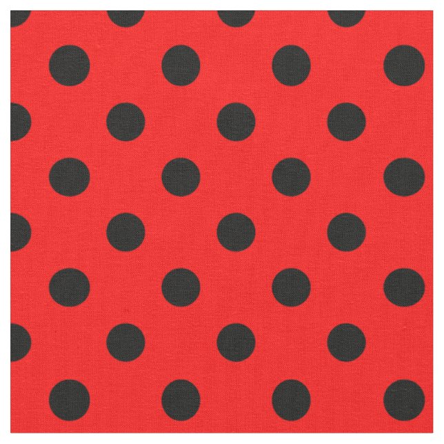 Large Polka Dots - Black on Red Fabric (Close Up)