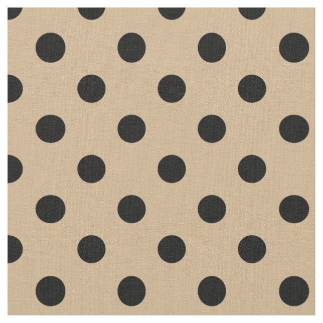 Large Polka Dots - Black on Tan Fabric (Close Up)