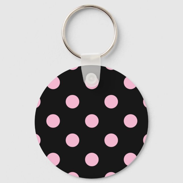Large Polka Dots - Cotton Candy on Black Keychain (Front)