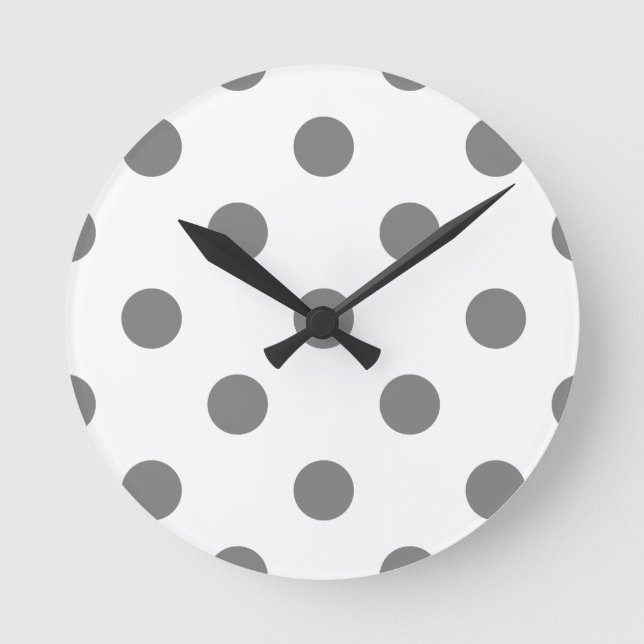 Large Polka Dots - Grey on White Round Clock (Front)