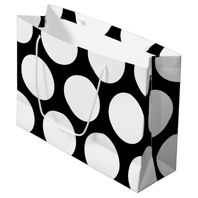 Large Polka Dots Pattern: Black & White Large Gift Bag (Front Angled)