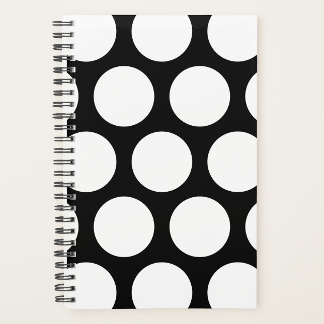 Large Polka Dots Pattern: Black & White Planner (Front)