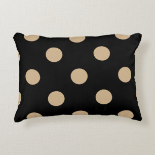 Large Polka Dots - Tan on Black Accent Pillow