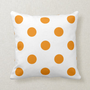 Large Polka Dots - Tangerine on White Throw Pillow