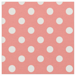 Large Polka Dots - White on Coral Pink Fabric