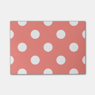 Large Polka Dots - White on Coral Pink Post-it Notes