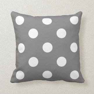 Large Polka Dots - White on Grey Throw Pillow