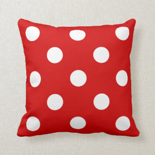 Large Polka Dots - White on Rosso Corsa Throw Pillow
