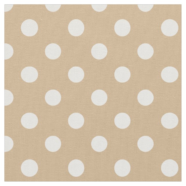 Large Polka Dots - White on Tan Fabric (Close Up)