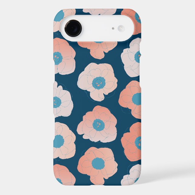large poppy pop pop peach on navy Case-Mate iPhone case (Back)
