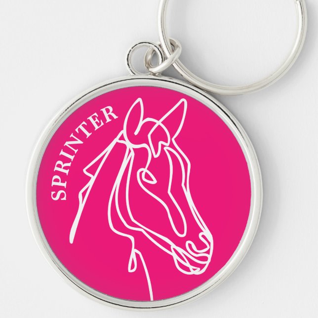 Large premium custom pink keychain with horse logo (Front)