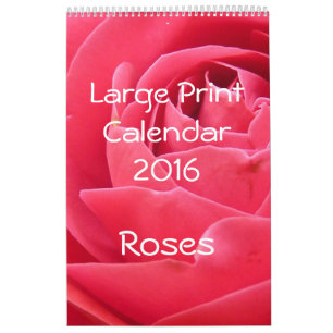 Large Print Calendar 2016 Roses Single Page