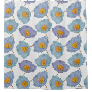 Large print floral pastel blue watercolor poppies