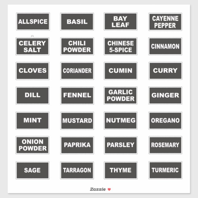 Large Print High Contrast Visual Spice Labels (Sheet)