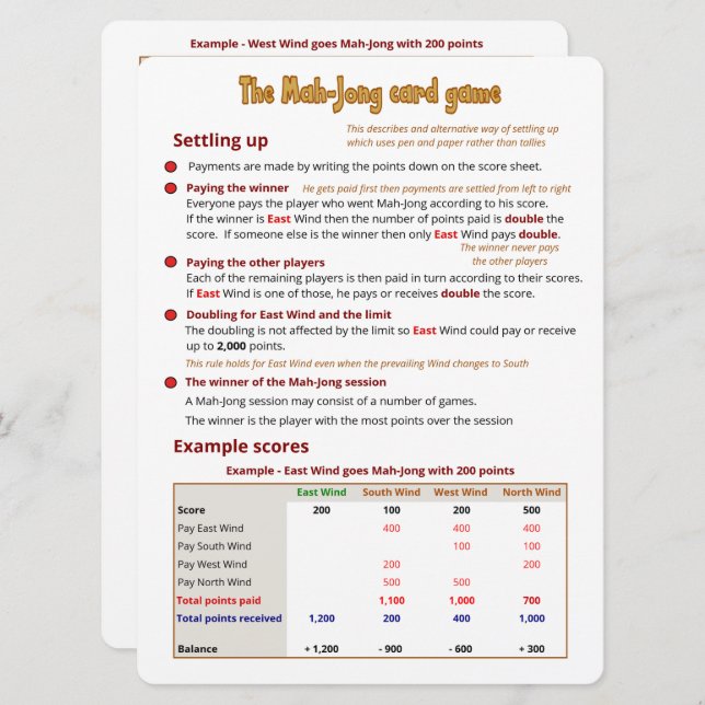 Large Print – The Card Game – Settling up (Front/Back)
