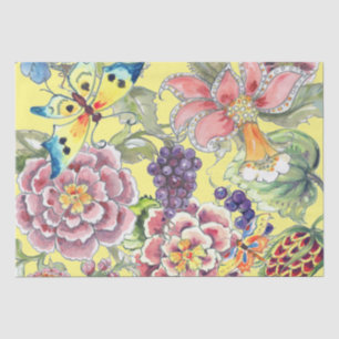 Large Print Tropical Floral Yellow Watercolor Art Tissue Paper